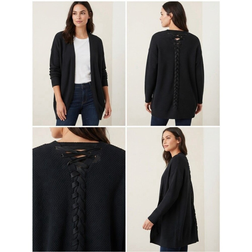 Lisa Rinna Collection Black Open Front Cardigan Sz XL Nice!